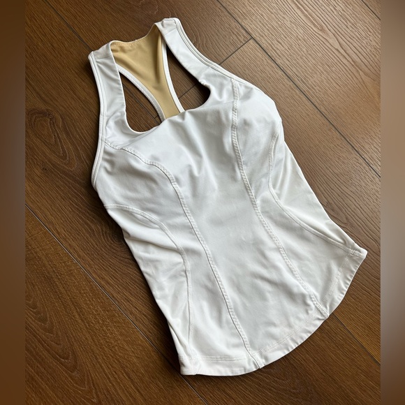 White Racerback Athletic Tank with Nude Lining & pocket on lower back - Picture 2 of 10